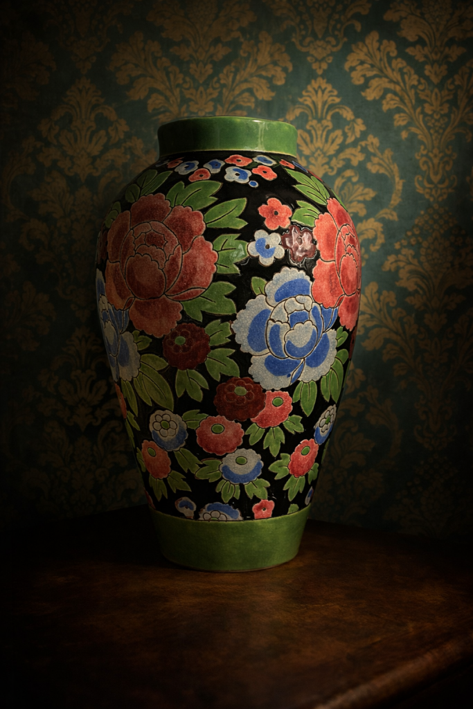 Grand vase Keramis – époque Art déco à motif de Pivoines- Une splendeur bien trop rare