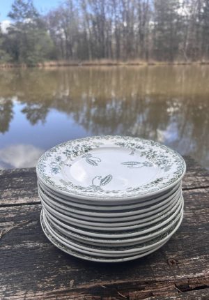 Série de 12 assiettes plates anciennes Saint-Amand – modèle Moderne Style – décor vert – 23 cm