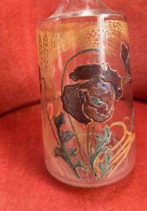 Grande carafe ancienne en verre émaillé époque 1900 dans le goût de Legras – nostalgie bucolique Prix de vente de 76 euros Livraison partout en France Plus de 300 avis clients satisfaits certifiés par avis garantis