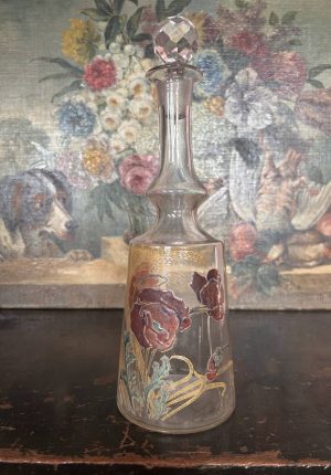 Grande carafe ancienne en verre émaillé époque 1900 dans le goût de Legras – nostalgie bucolique