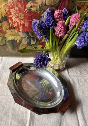 Plat de service art déco en inox et poignées en ébène – 35 x 26 cm