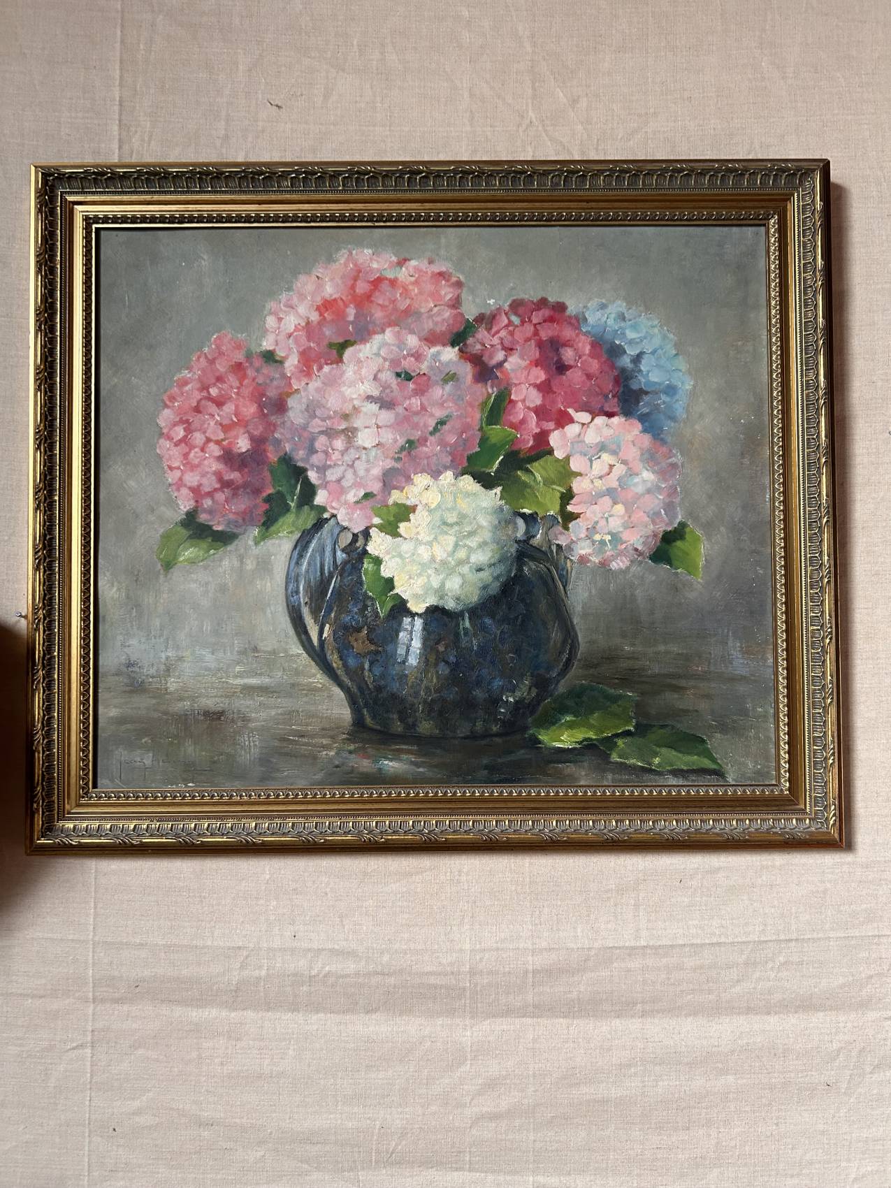Tableau ancien bouquet d’hortensias – peinture à l’huile sur panneau bois Un souffle de printemps – Image 12