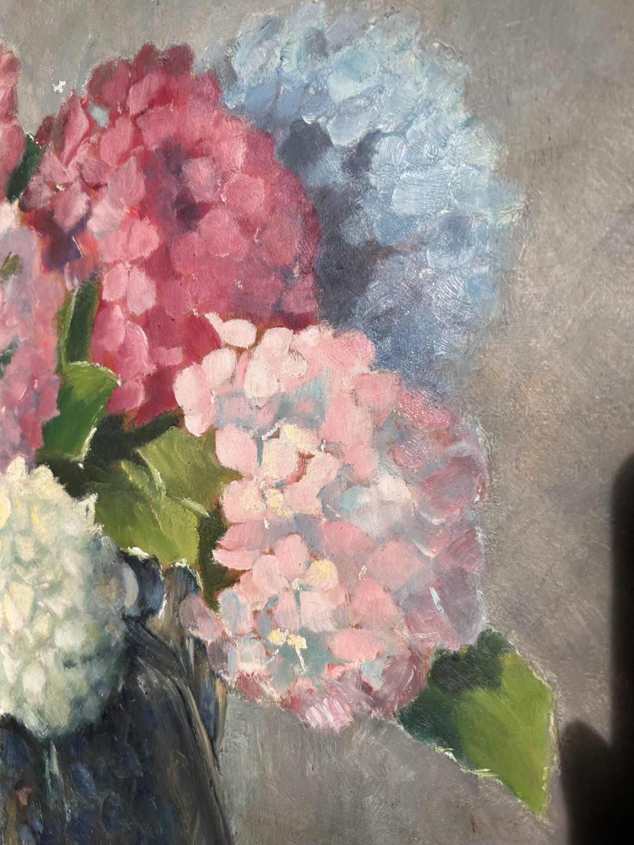 Tableau ancien bouquet d’hortensias – peinture à l’huile sur panneau bois Un souffle de printemps – Image 7