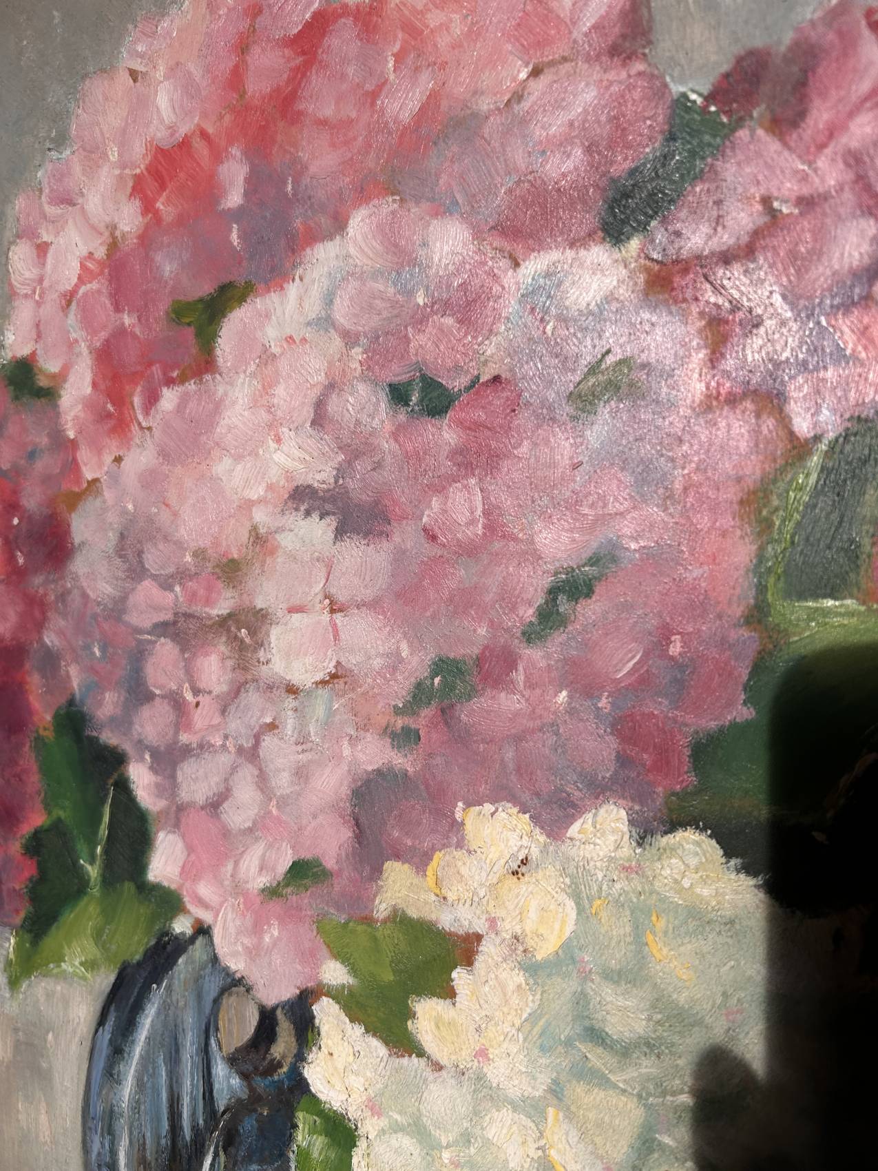 Tableau ancien bouquet d’hortensias – peinture à l’huile sur panneau bois Un souffle de printemps – Image 8