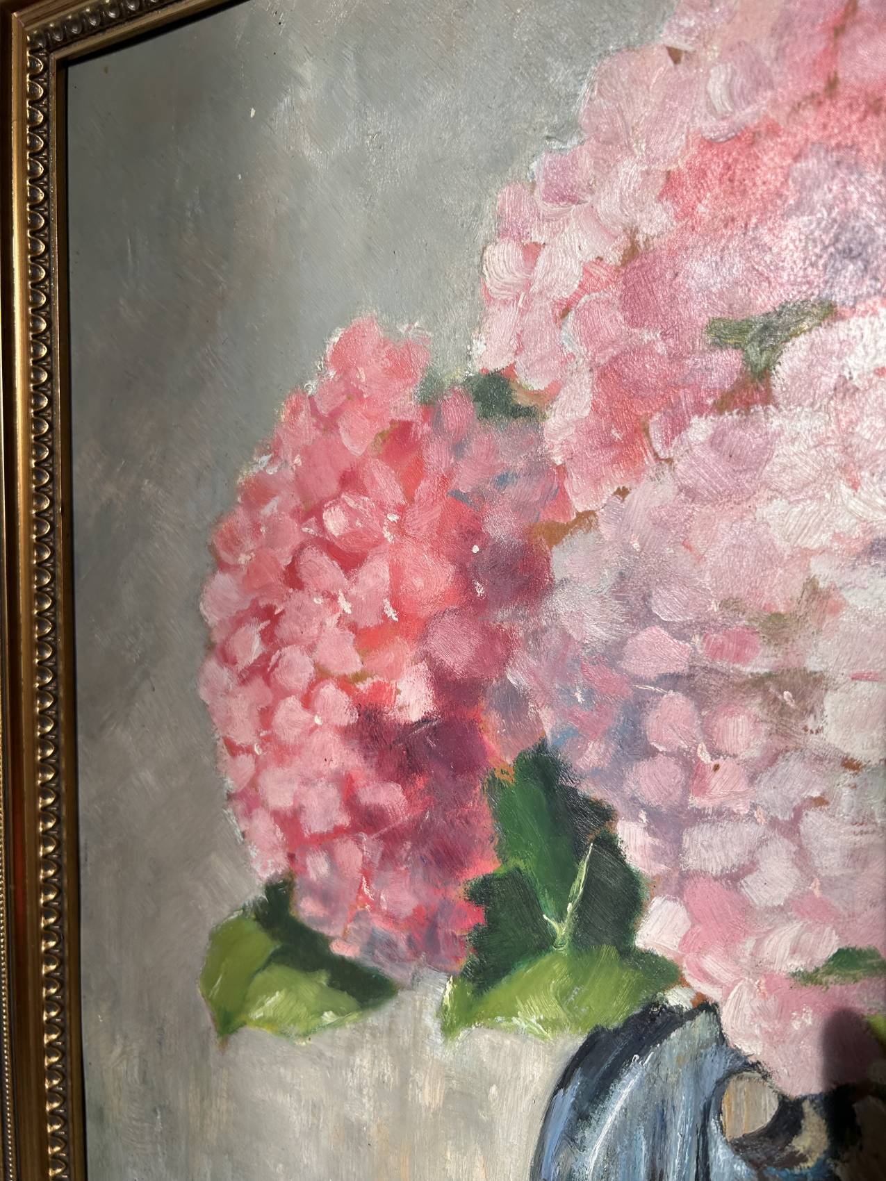 Tableau ancien bouquet d’hortensias – peinture à l’huile sur panneau bois Un souffle de printemps – Image 6