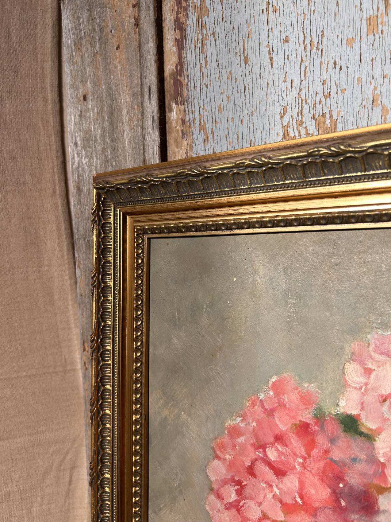 Tableau ancien bouquet d’hortensias – peinture à l’huile sur panneau bois Un souffle de printemps – Image 5