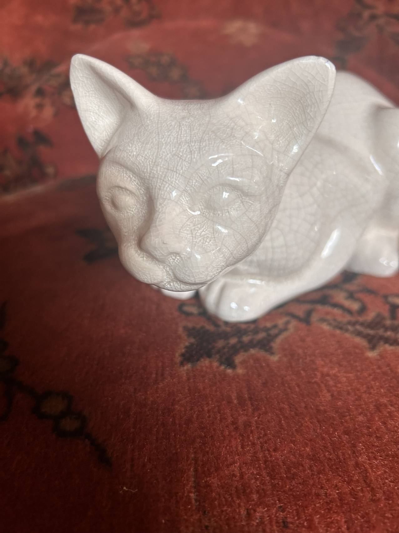 Sculpture chat art déco en faïence craquelée – années 1930 - intemporelle élégance féline TROP TARD ADOPTEE – Image 12