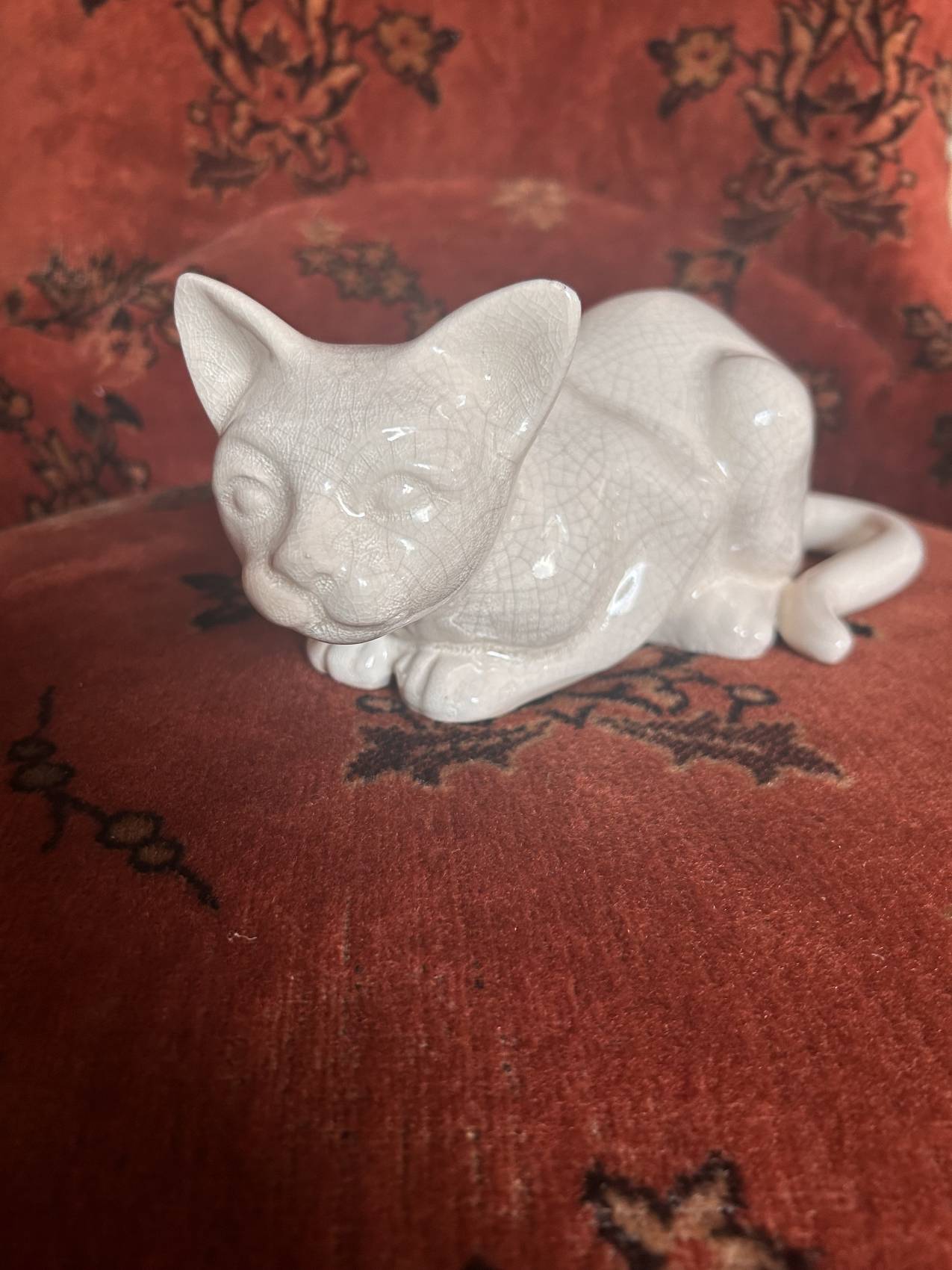 Sculpture chat art déco en faïence craquelée – années 1930 - intemporelle élégance féline TROP TARD ADOPTEE – Image 9
