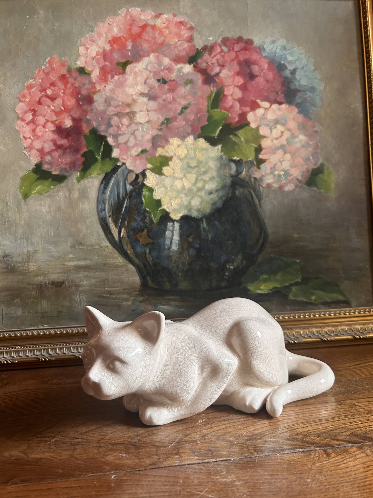 Sculpture chat art déco en faïence craquelée – années 1930 - intemporelle élégance féline TROP TARD ADOPTEE