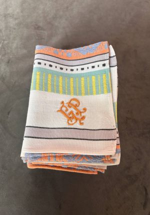 Serviettes anciennes coton  basque brodées GP – lot de 7 – début 20e siècle - Chic et de belle facture