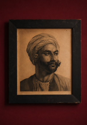 Portrait ancien orientaliste à la mine de plomb XIXe siècle encadré – 51 x 56 cm superbe