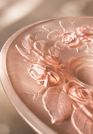 Grande coupe en verre rose signée Frères Muller – 40 cm rareté romantique à souhait