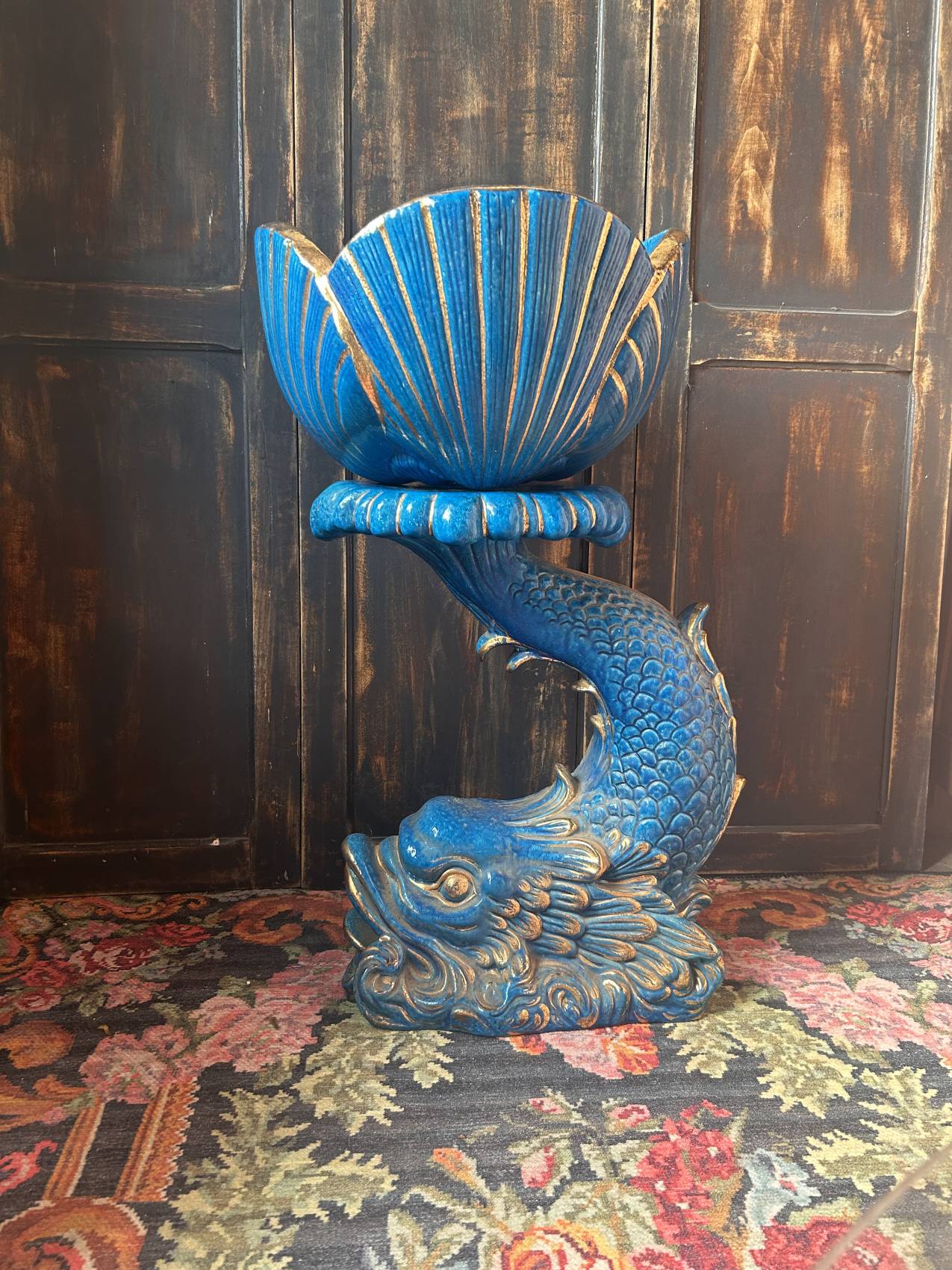 Grande colonne poisson en faïence italienne turquoise avec cache-pot coquillage – esprit Riviera italienne TROP TARD ADOPTEE – Image 15