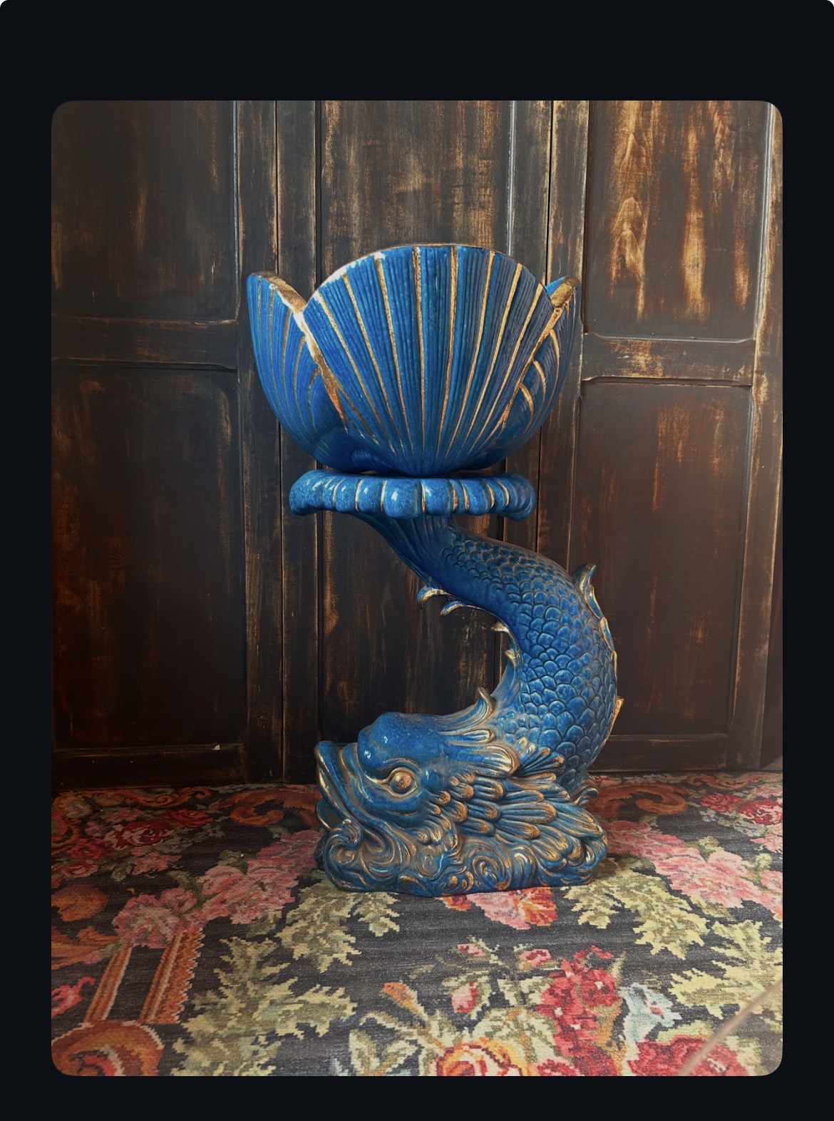 Grande colonne poisson en faïence italienne turquoise avec cache-pot coquillage – esprit Riviera italienne TROP TARD ADOPTEE – Image 13