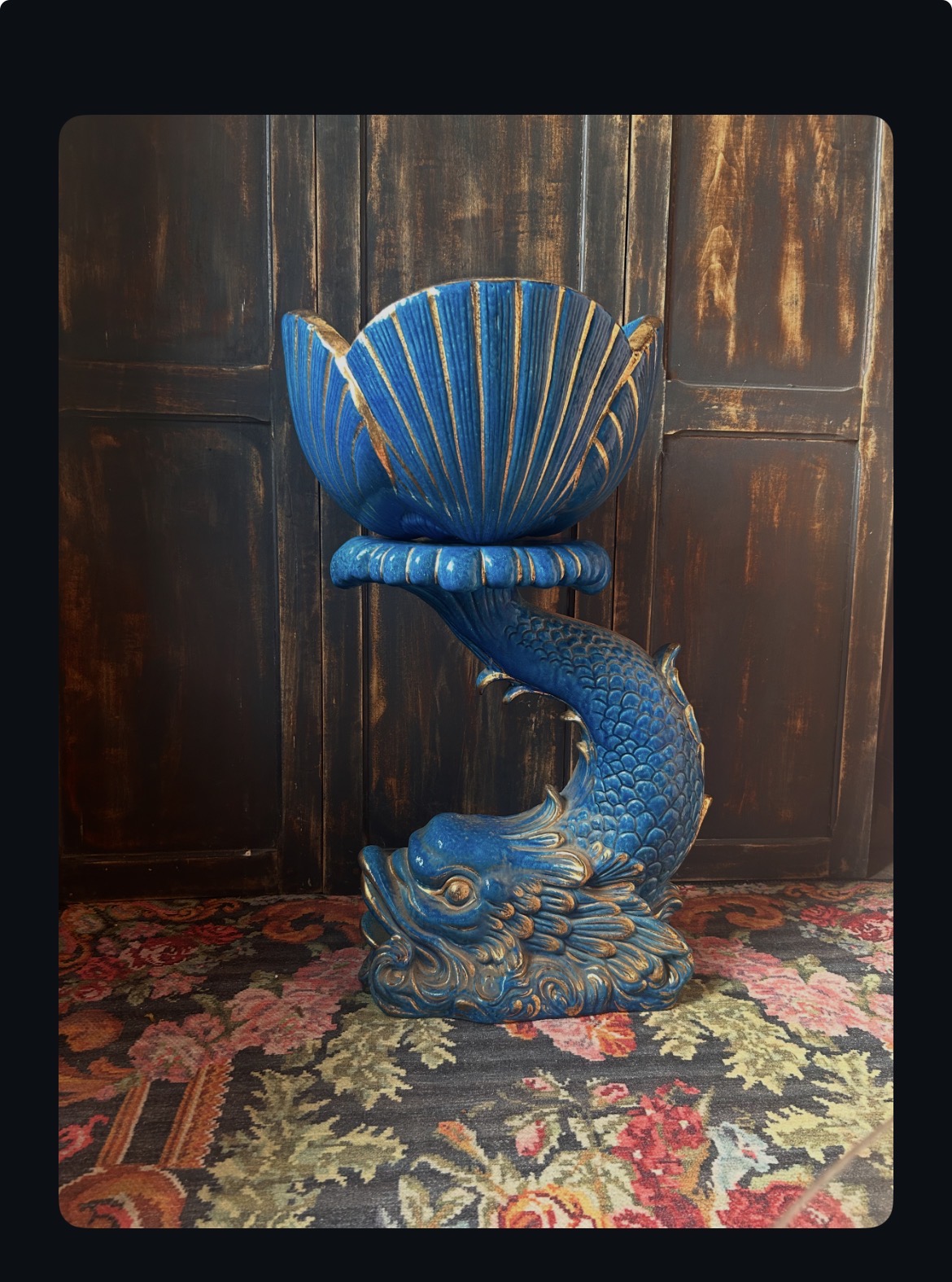 Grande colonne poisson en faïence italienne turquoise avec cache-pot coquillage – esprit Riviera italienne TROP TARD ADOPTEE – Image 8
