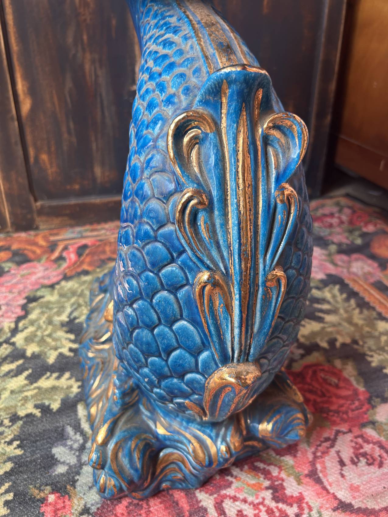 Grande colonne poisson en faïence italienne turquoise avec cache-pot coquillage – esprit Riviera italienne TROP TARD ADOPTEE – Image 11