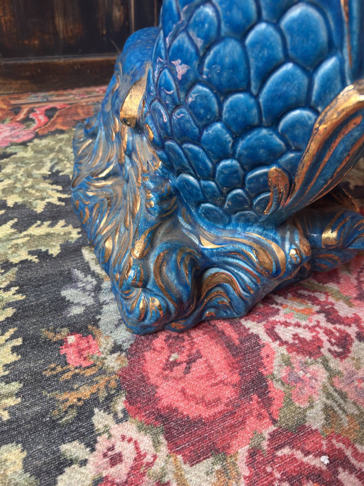 Grande colonne poisson en faïence italienne turquoise avec cache-pot coquillage – esprit Riviera italienne TROP TARD ADOPTEE – Image 3