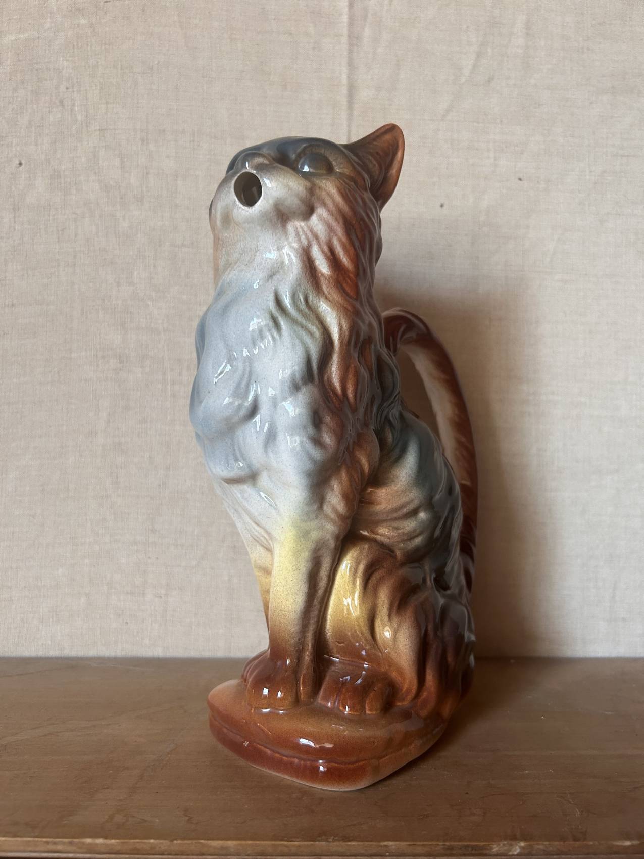 Pichet zoomorphe en faïence barbotine Saint-Clément – Chat – Modèle n°9872 – Circa 1900 Jolie rareté – Image 10