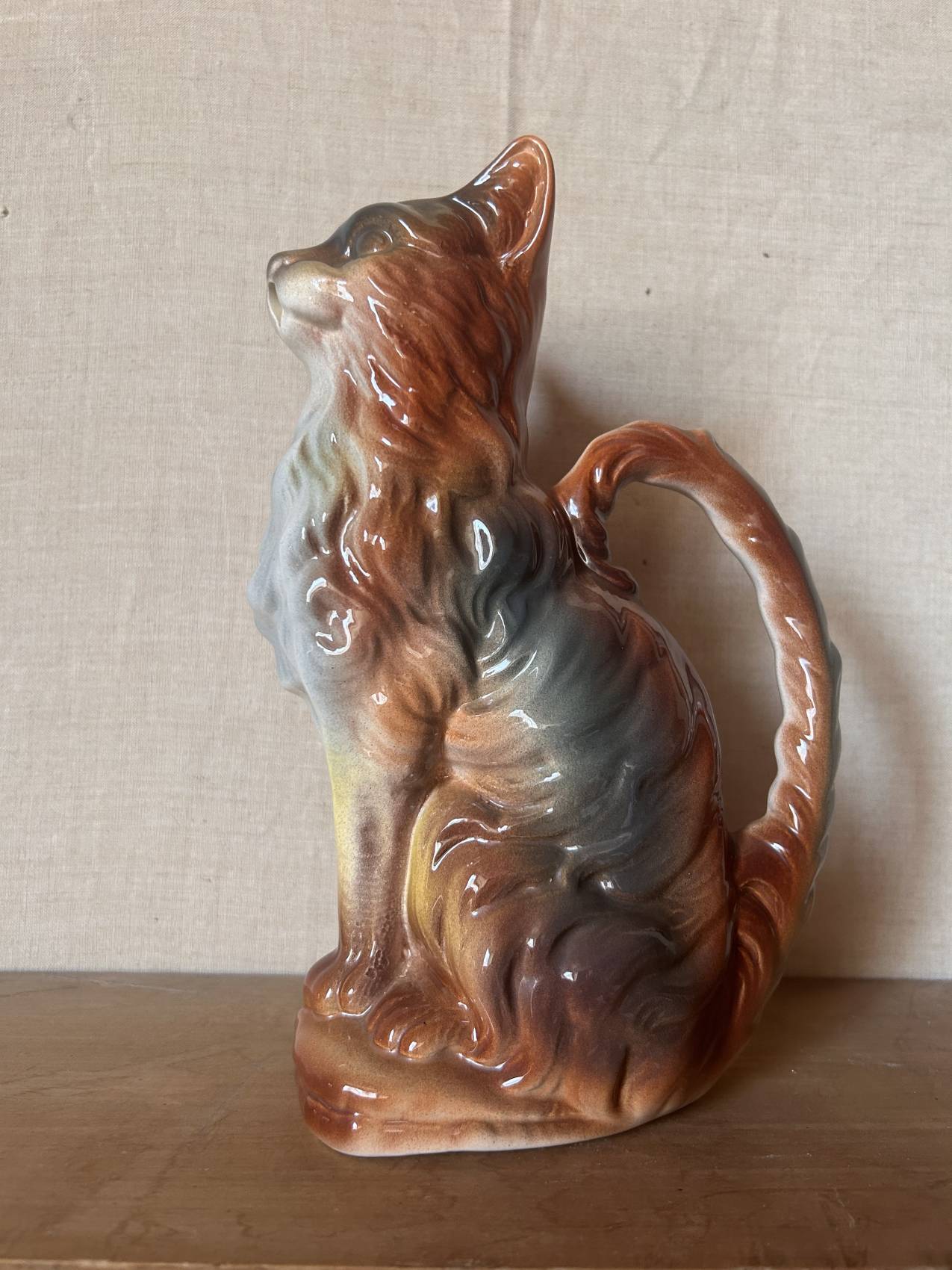 Pichet zoomorphe en faïence barbotine Saint-Clément – Chat – Modèle n°9872 – Circa 1900 Jolie rareté – Image 7