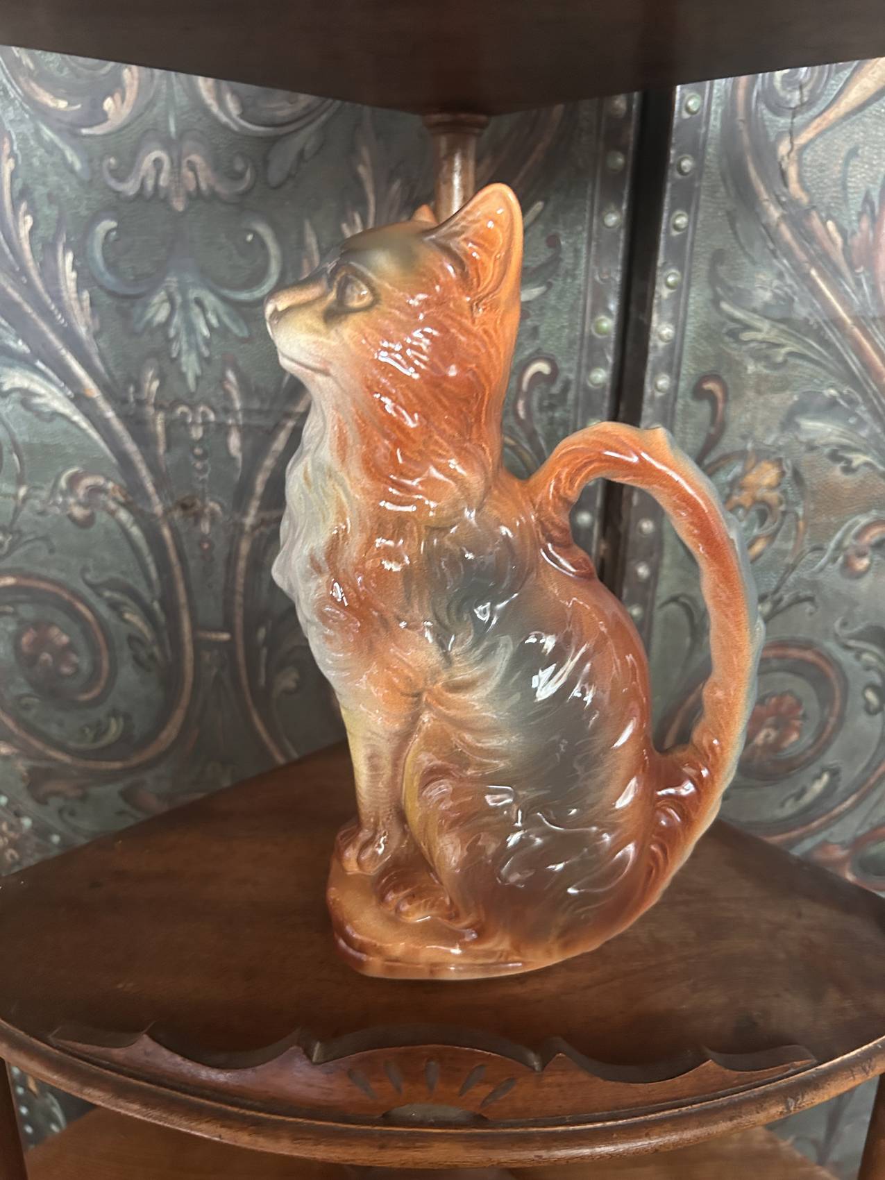Pichet zoomorphe en faïence barbotine Saint-Clément – Chat – Modèle n°9872 – Circa 1900 Jolie rareté – Image 3
