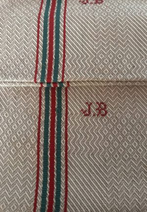 Lot de 3 grands torchons anciens en coton basque monogrammés JB