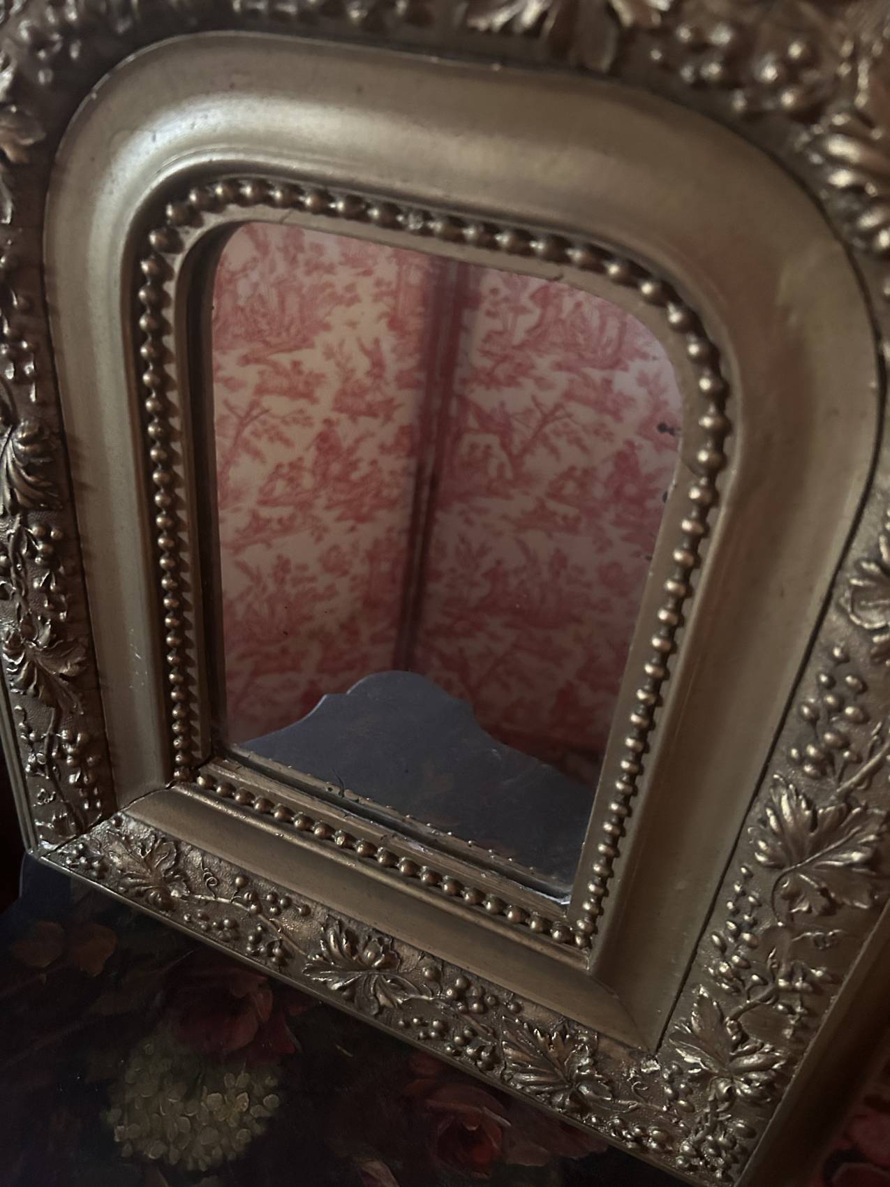 Miroir ancien en bois et stuc doré à décor de vigne – Fin XIXe siècle au format atypique – Image 11