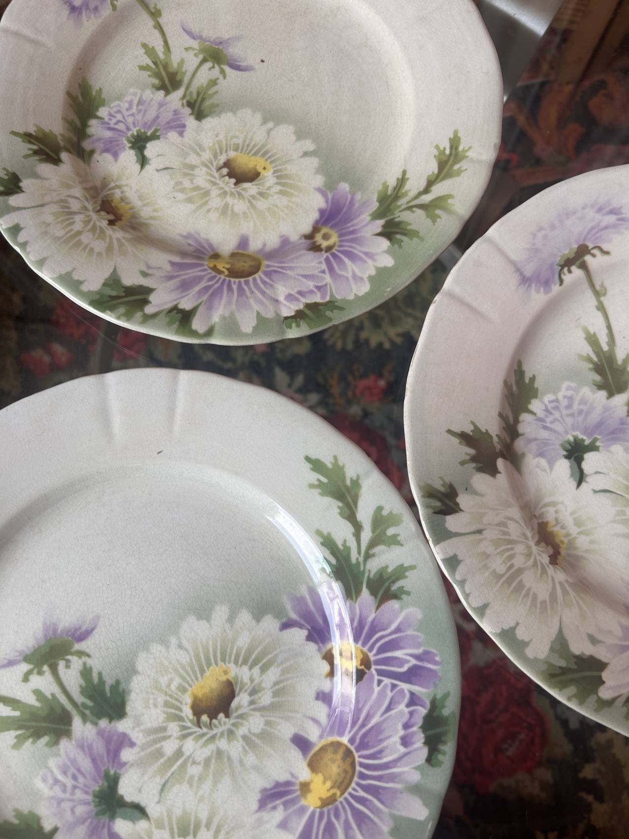 Six assiettes plates anciennes Keller & Guérin Lunéville décor floral Art Nouveau – Image 3