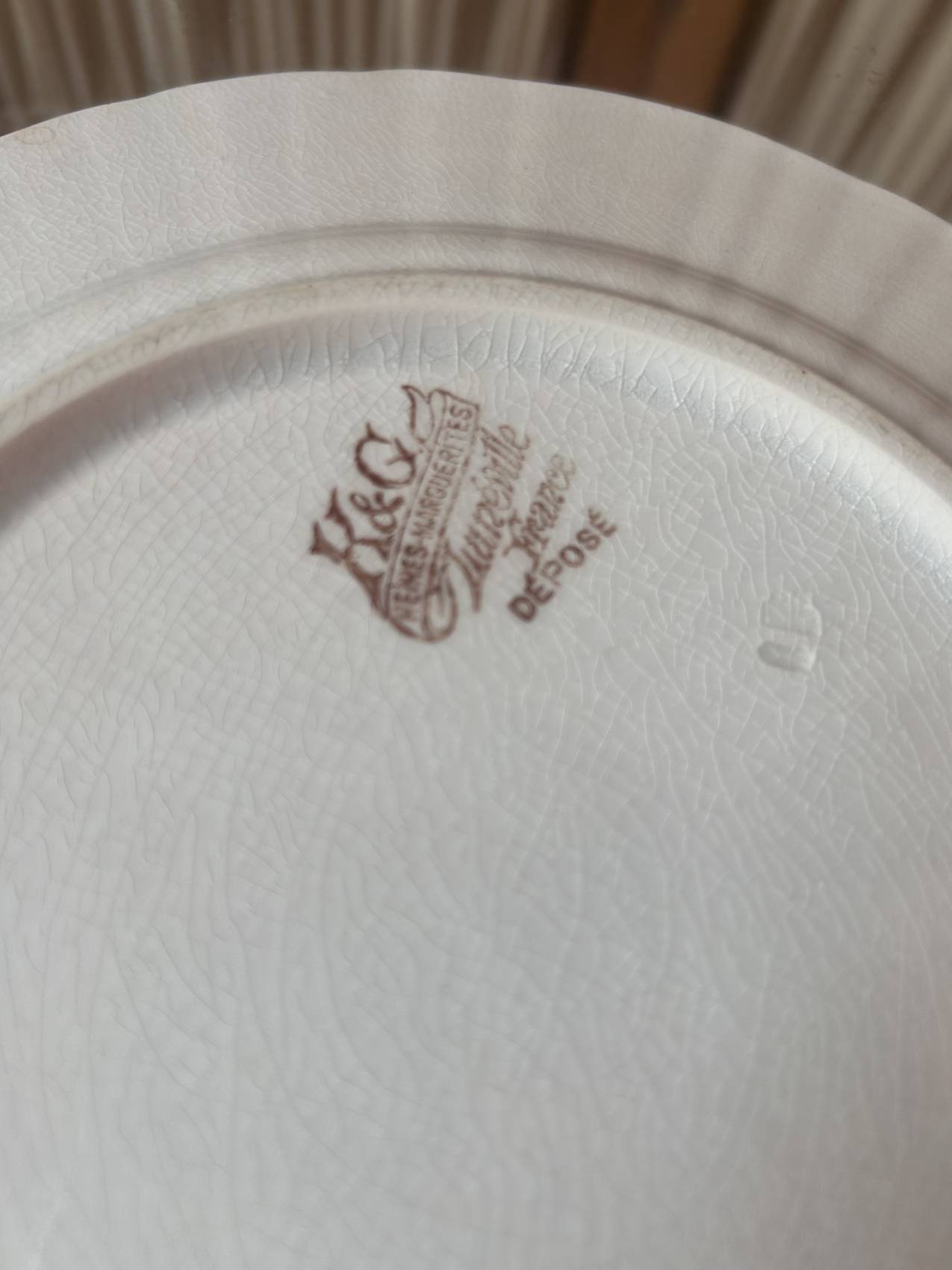 Six assiettes plates anciennes Keller & Guérin Lunéville décor floral Art Nouveau – Image 5