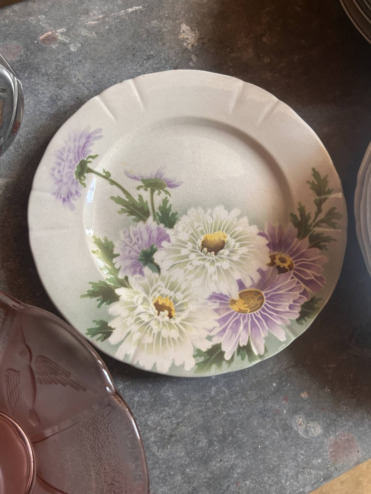 Six assiettes plates anciennes Keller & Guérin Lunéville décor floral Art Nouveau – Image 7
