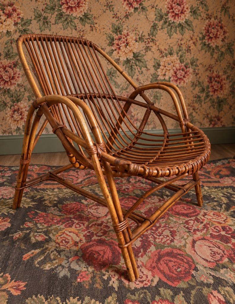Fauteuil en rotin vintage des années 60 - un intemporel parfait dedans comme dehors