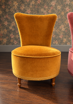 Chauffeuse vintage jaune moutarde en velours – une touche de soleil