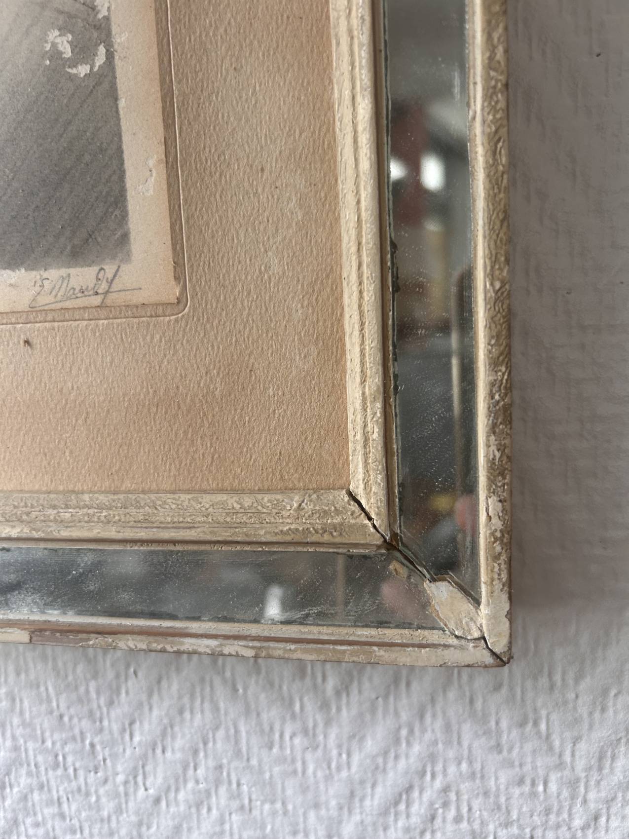 Gravure ancienne Art déco dans son cadre miroir – années 1930 pleine de charme – Image 8