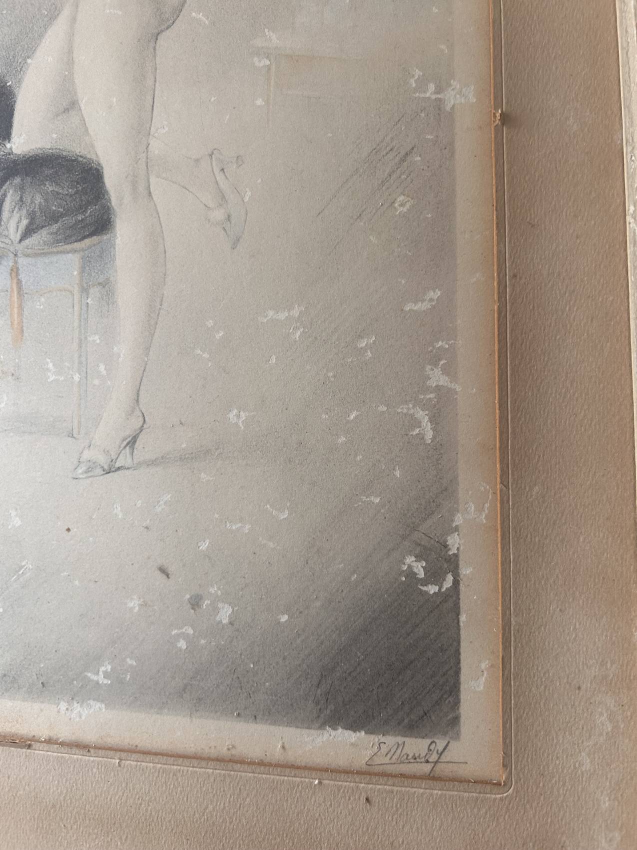 Gravure ancienne Art déco dans son cadre miroir – années 1930 pleine de charme – Image 6