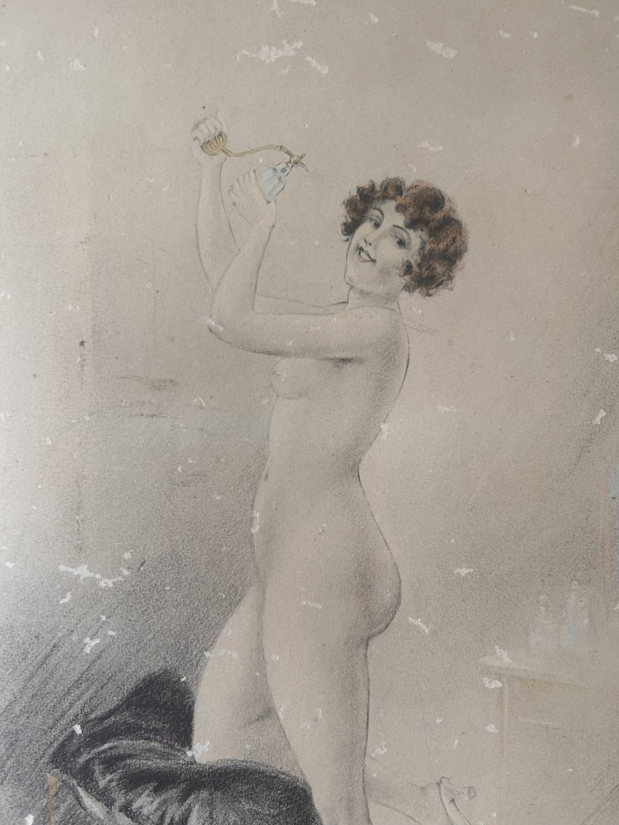 Gravure ancienne Art déco dans son cadre miroir – années 1930 pleine de charme – Image 3