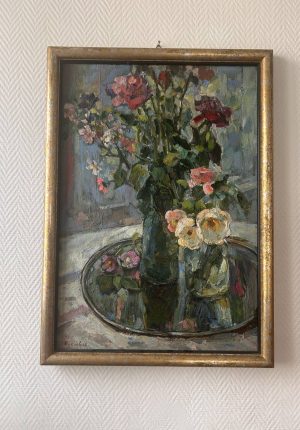 Grand tableau nature morte aux fleurs, école russe du milieu du XXe siècle.