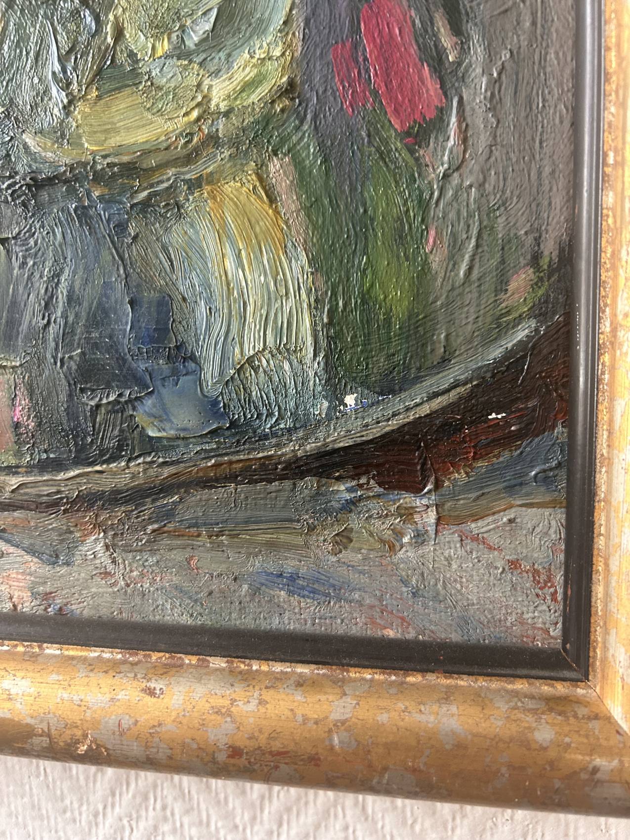 Grand tableau nature morte aux fleurs, école russe du milieu du XXe siècle.