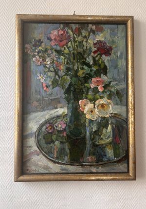 Grand tableau nature morte aux fleurs, école russe du milieu du XXe siècle.