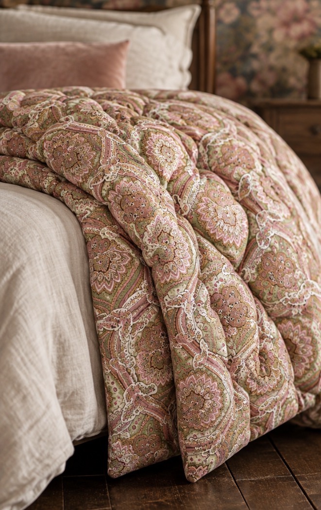 Édredon ancien en duvet à motif cachemire – 150 × 160 cm l'indispensable