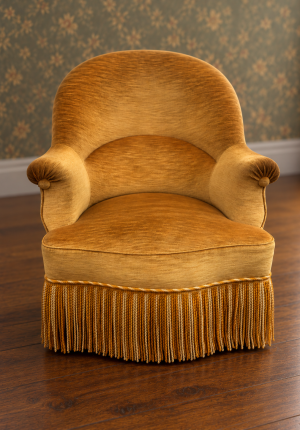 Fauteuil crapaud Napoléon III en velours jaune d’or