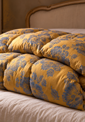 Édredon ancien en duvet naturel et tissu satiné – fabrication artisanale