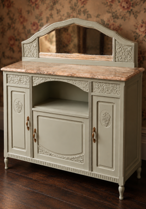 Buffet ancien époque 1900 en chêne avec miroir et marbre, L'élégance discrète des meubles bourgeois