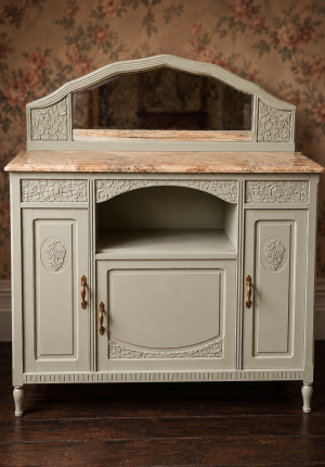 Buffet ancien époque 1900 en chêne avec miroir et marbre, L'élégance discrète des meubles bourgeois