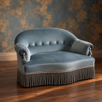 Petit canapé boudoir vintage des années 70 en velours bleu esprit boudoir