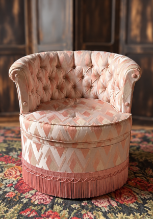 Fauteuil crapaud vintage  rose satinée parfait dans les petits espaces