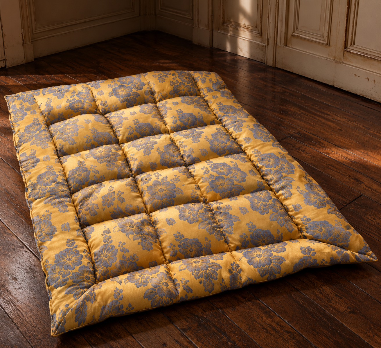 Édredon ancien en duvet naturel et tissu satiné – fabrication artisanale