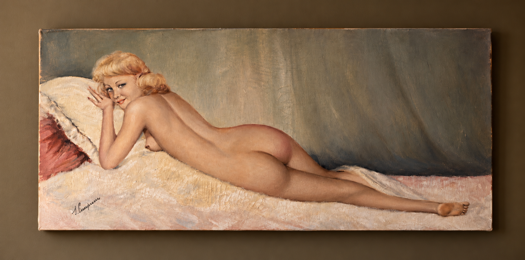 Grand nu féminin signé Jules- Gustave Lempereur – huile sur toile