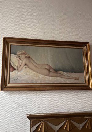 Grand nu féminin signé Jules-Gustave Lempereur – huile sur toile 50 x 90