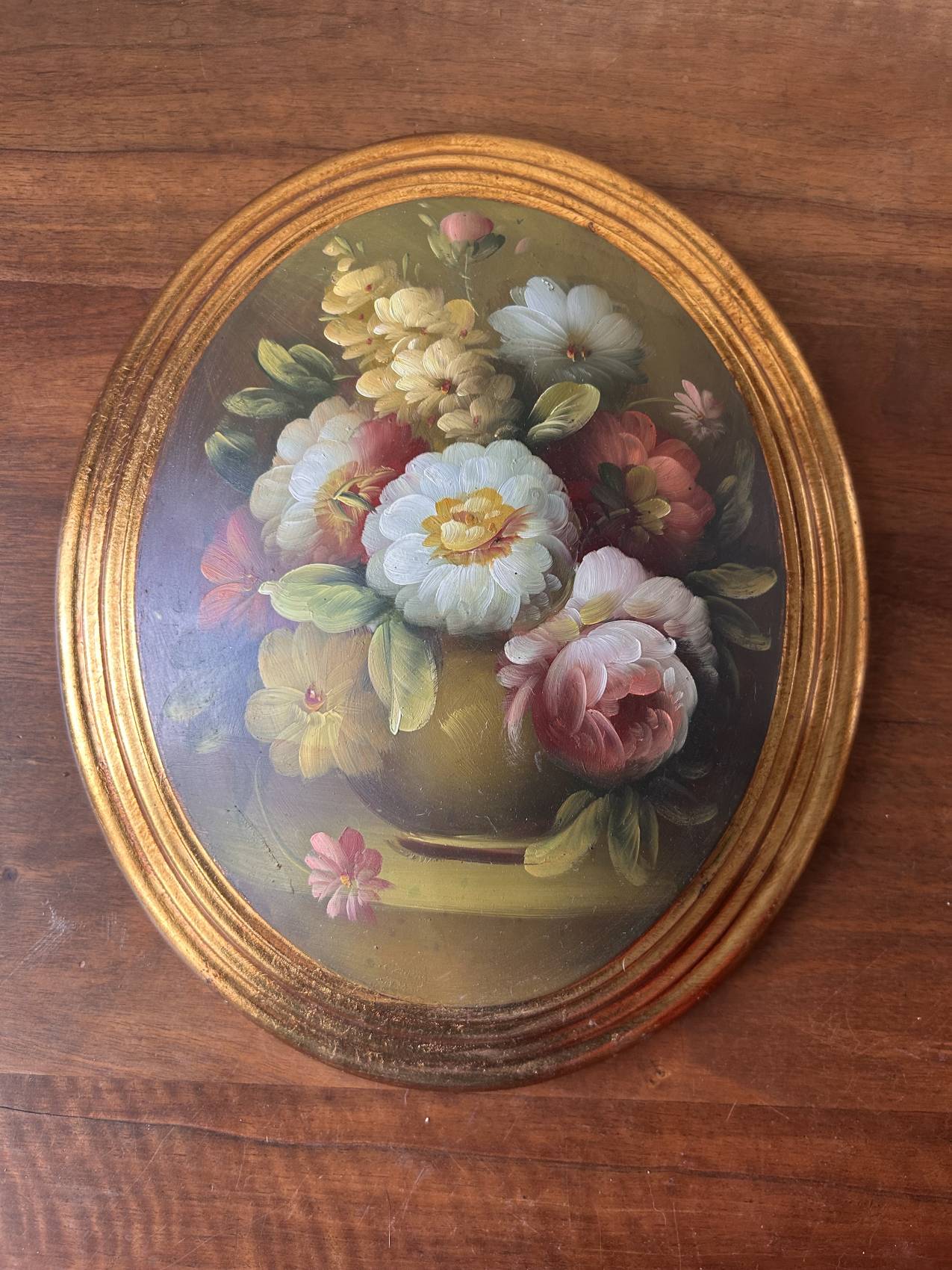 Médaillon décoratif aux fleurs peintes – XXe siècle Très décoratif – Image 2
