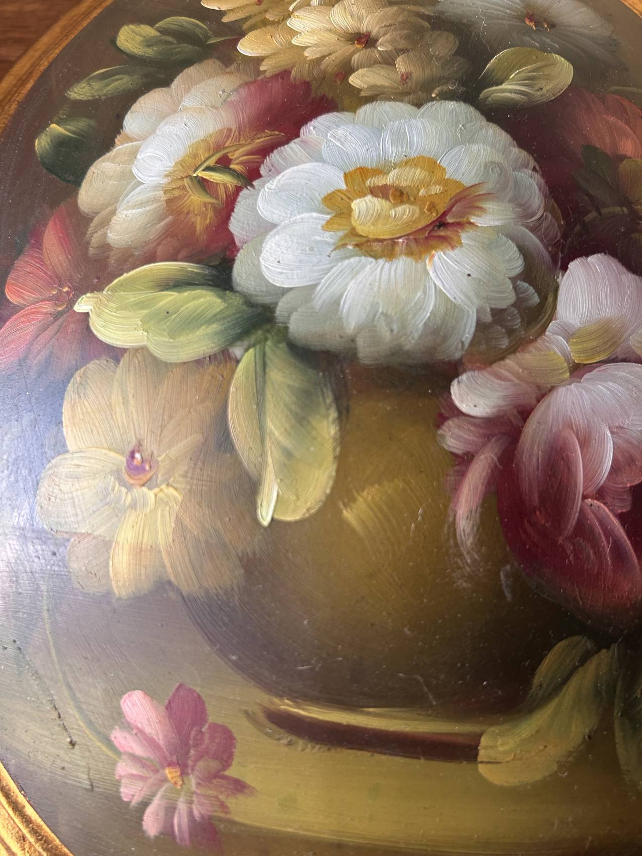 Médaillon décoratif aux fleurs peintes – XXe siècle Très décoratif – Image 3