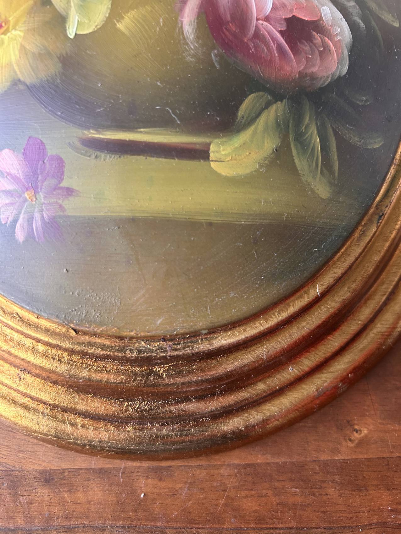 Médaillon décoratif aux fleurs peintes – XXe siècle Très décoratif – Image 5